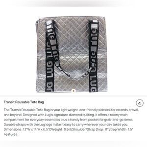 NWT Lug Transit Reusable Tote Bag Silver